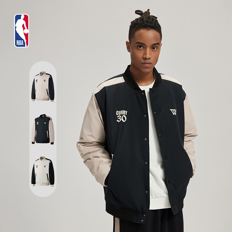 NBA官方篮球生活系列秋冬男女情侣款拼接复古运动夹克外套棒球服
