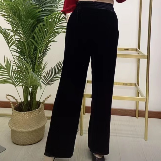 网红桑蚕丝植绒直桶裤阔腿裤气质休闲百搭88A9003