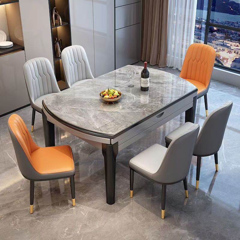 岩板餐桌椅组合现代简约轻奢家用小户型伸缩折叠吃饭桌子可变圆桌