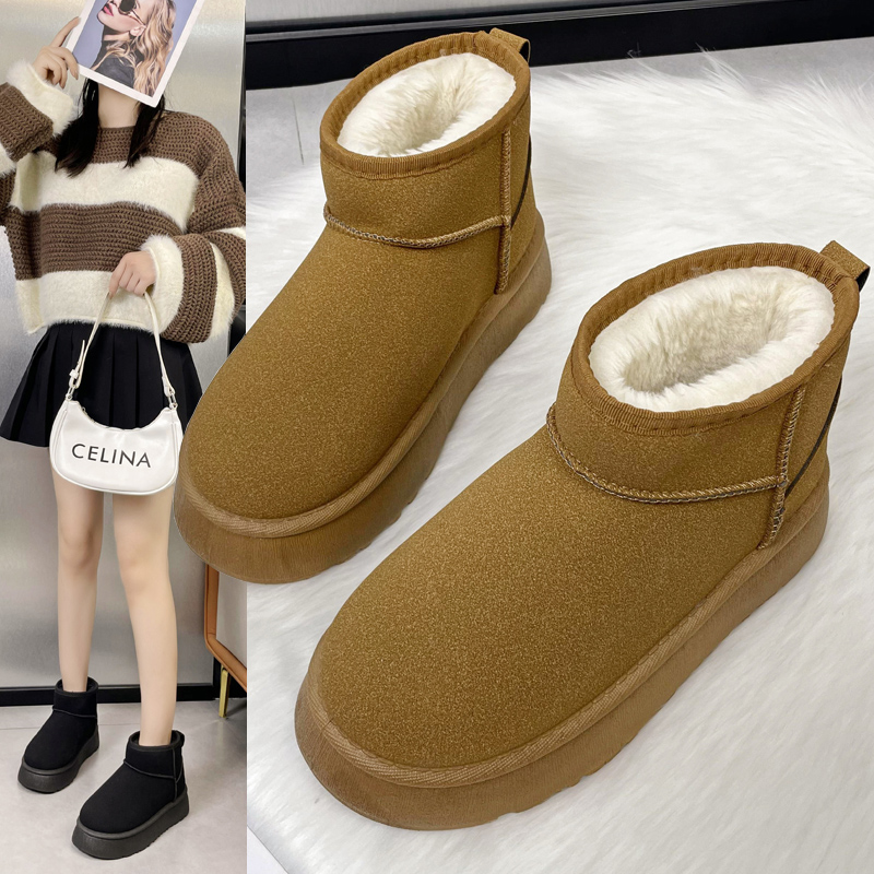 厚底加绒加厚保暖雪地靴2025冬季新款短筒靴子时尚平底短靴女鞋秋