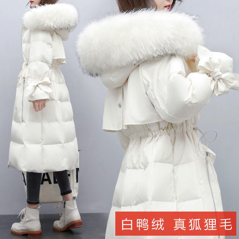 【真狐狸毛】【白鸭绒】羽绒服中长款过膝收腰加厚2022新修身显瘦