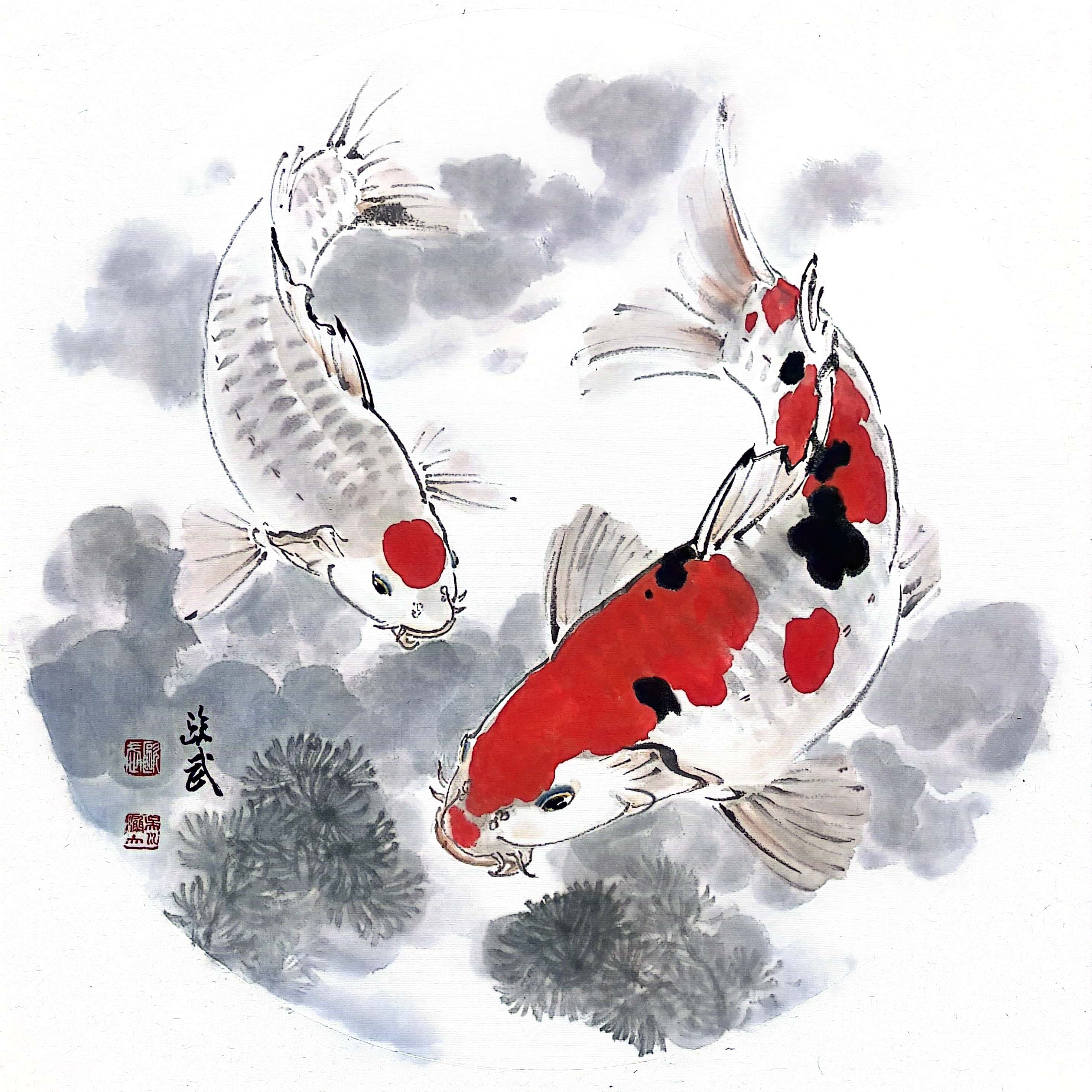 欧武绘彩锦鲤国画（粉丝特惠）