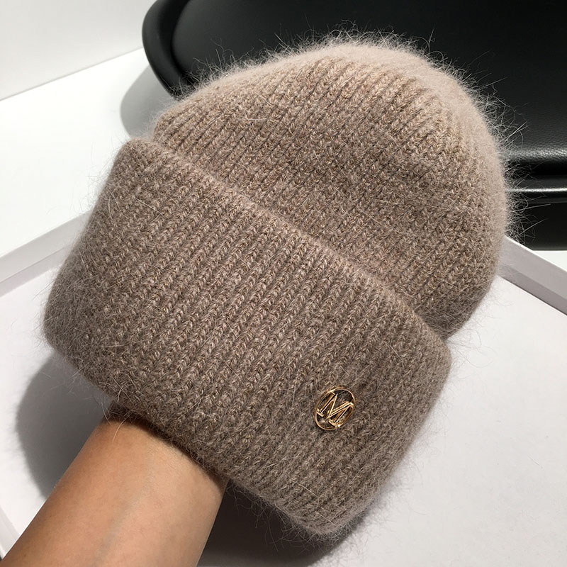 新款帽子女秋冬天兔毛针织帽百搭保暖网红休闲毛线帽护耳套头冷帽