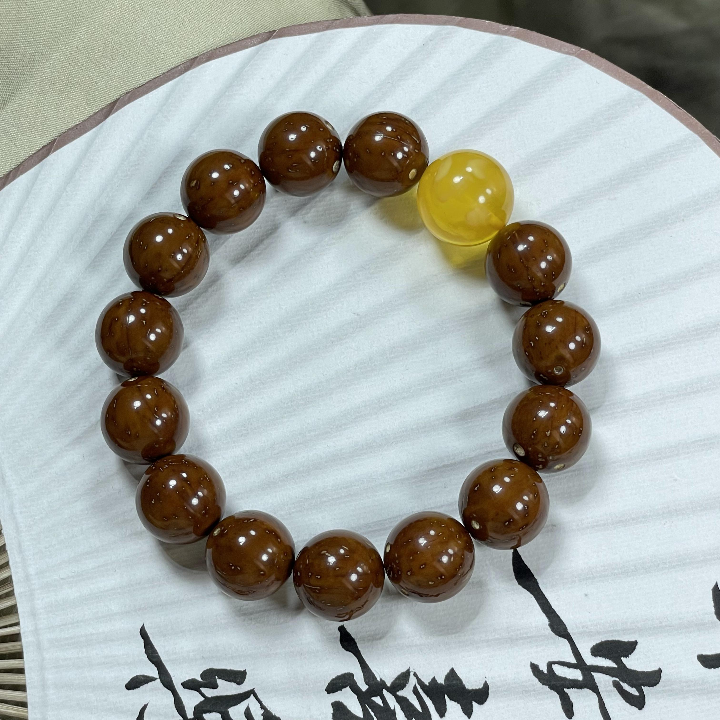 紫金鼠高端高货精配小蜜小蜡单圈手串大尺寸菩提圆珠文玩手串15＋m