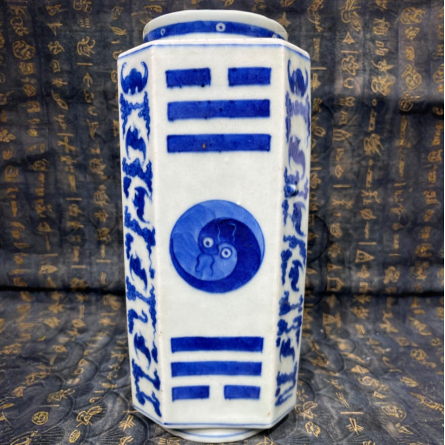 清 乾隆 青花八卦琮式瓶TS-0039-高度25 肚径11