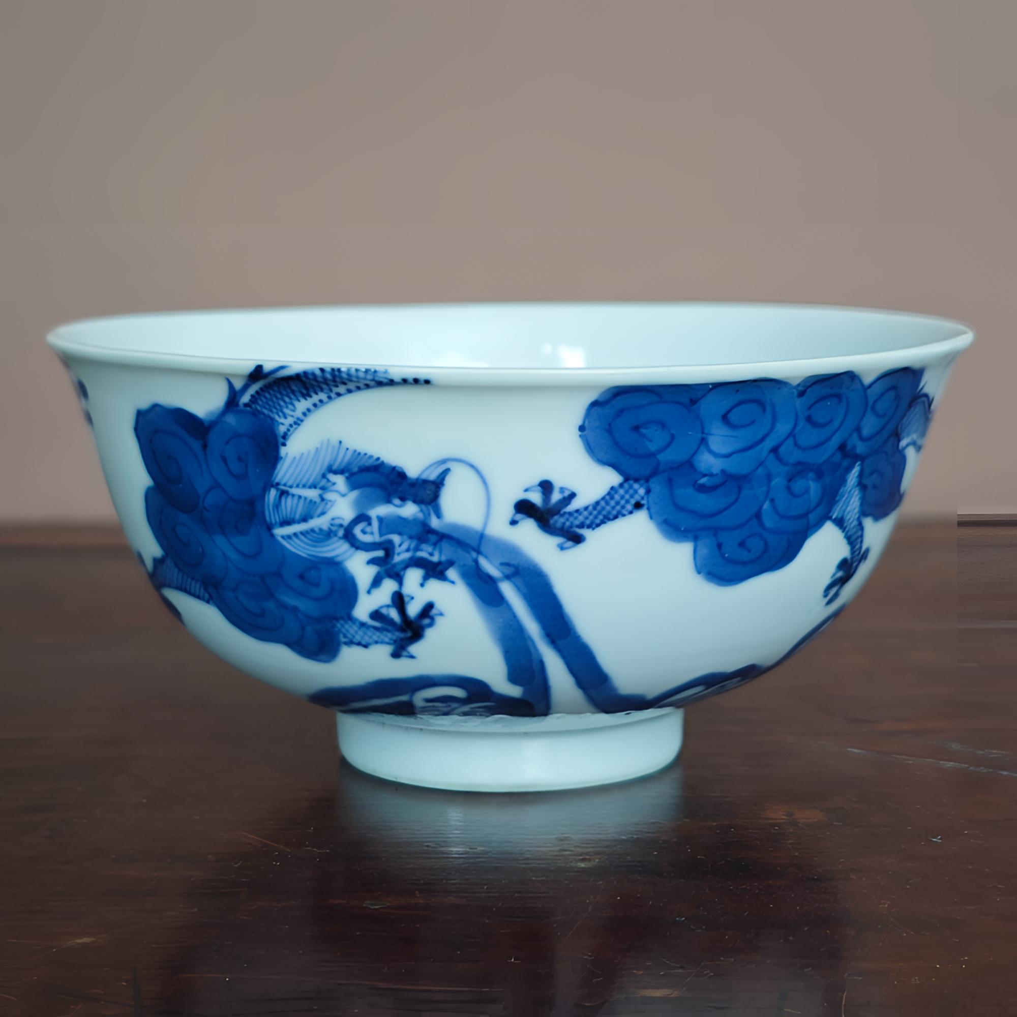  青花鱼化龙碗古陶瓷瓷器TS-0041-直径13.7 高度6.3