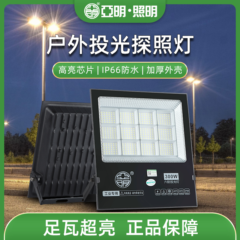 亚明厂房照明灯户外院子超亮防水工地探照灯两相电220v家用库房灯