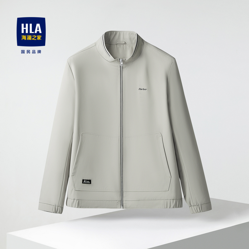 HLA/海澜之家男士商务休闲夹克立领胸口字母外套