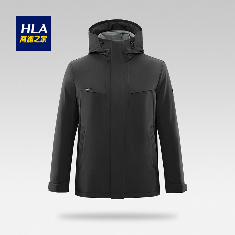 HLA/海澜之家羽绒服基础休闲纯色抽绳连帽白鸭绒保暖男士羽绒服