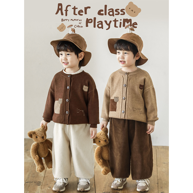 【秋三波男童】 柔润纤绒纱 特种工艺贴布绣花小熊毛衣开衫 N5362