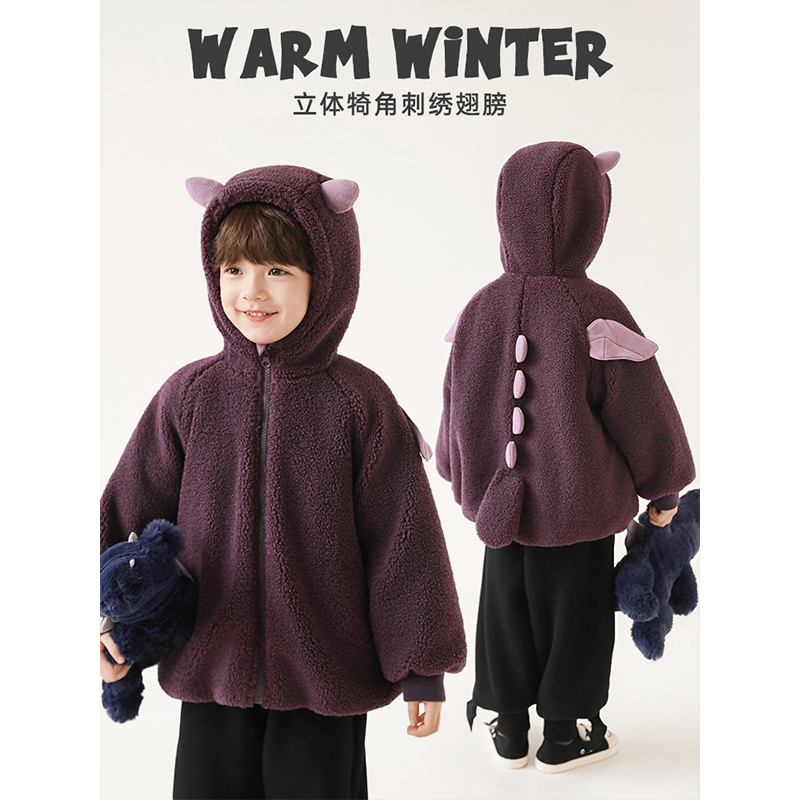 YOEHYAUL/幼悠【清货】【飞天小恐龙外套】刺绣立体翅膀夹棉加厚N4697