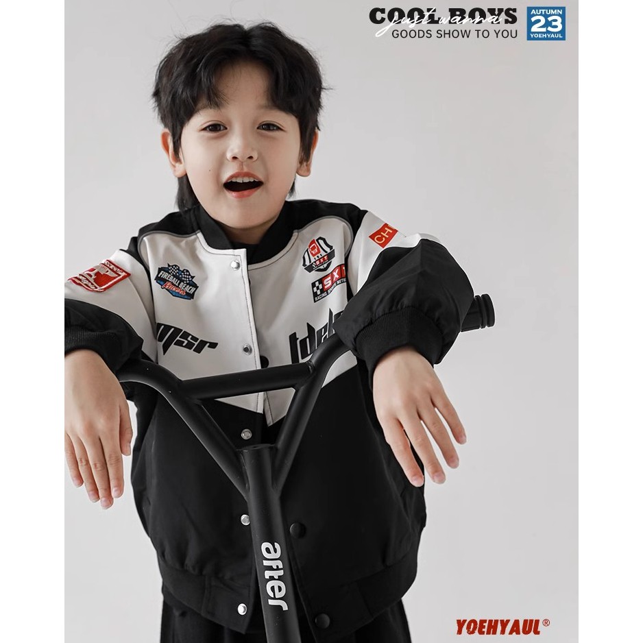 YOEHYAUL/幼悠【清货】冲浪字母印花 四合扣赛车棒球服汉服 N4594-1