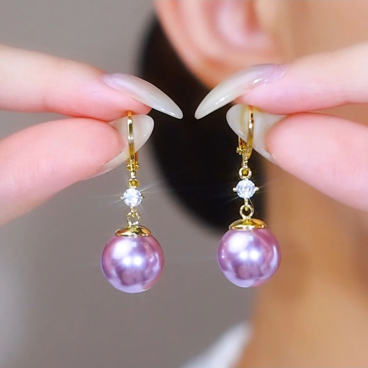 925银针珍珠耳饰 【357号】掌上明珠 紫色时尚百搭高贵珠珠耳环