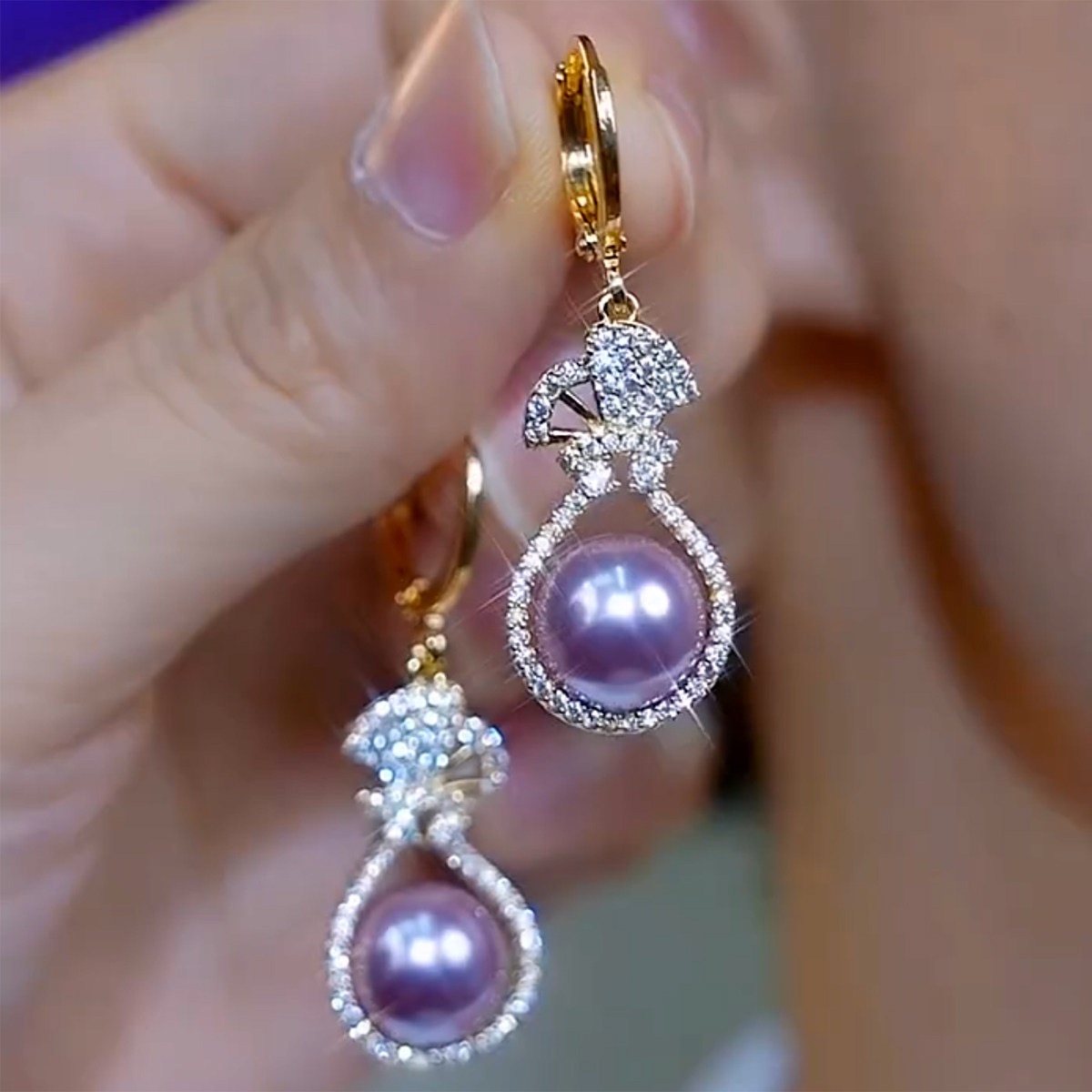 银针耳饰 【308号】紫色钱袋珠珠耳饰女时尚百搭福袋耳环