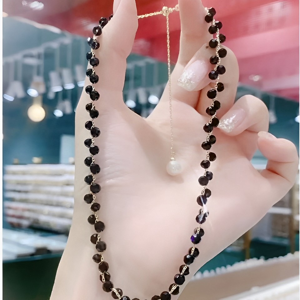 铜合金仿珍珠项链 925银仿珍珠项链  黑色简约时尚珠子劲链锁骨链