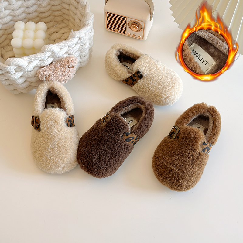 韩版女童毛毛鞋2025冬季复古个性儿童豹纹勃肯鞋男宝百搭休闲软底