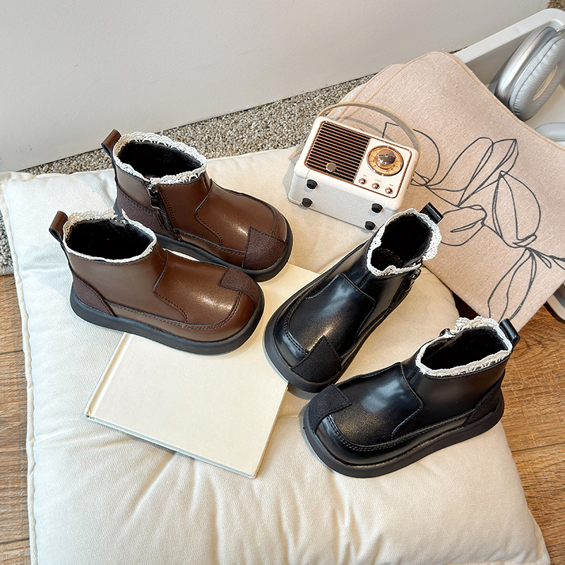 女童鞋子儿童马丁短靴子2025新款秋冬季皮靴洋气加绒女宝宝二棉鞋