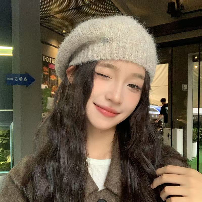 毛线帽子女秋冬季针织贝雷帽2024新款云朵八角画家可爱冬天保暖潮