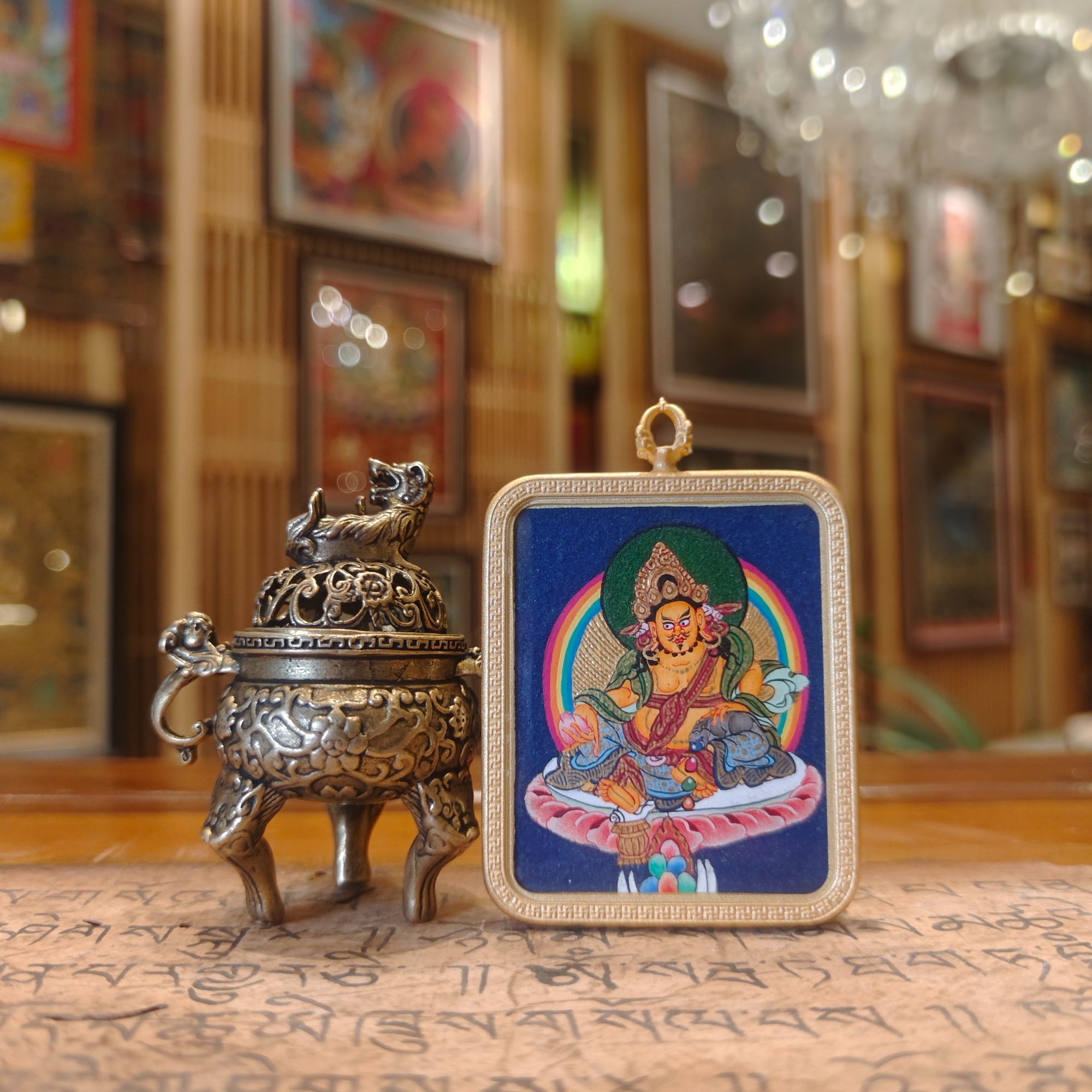 【黄财神】4X5纯矿物质纯手绘粗矿砂唐卡拉萨直发