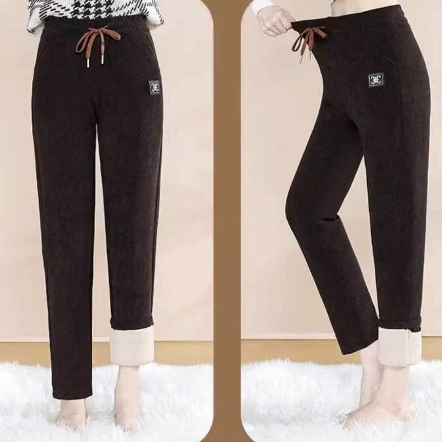 木棉绒加厚保暖外穿棉裤小脚裤直筒裤一体绒女棉裤