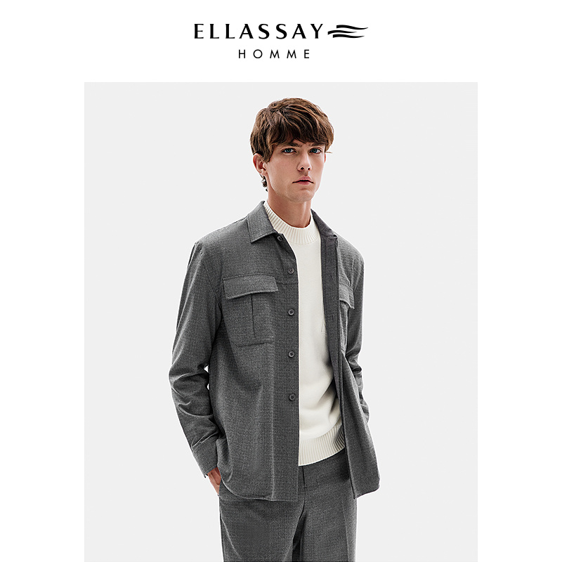 ELLASSAY歌力思男装新款VBC羊毛衬衫外套EME354C02200