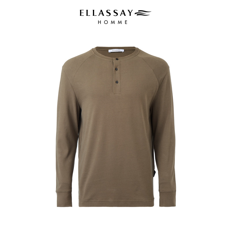ELLASSAY歌力思男装新款磨毛针织亨利领T恤男高端EME341Z02200