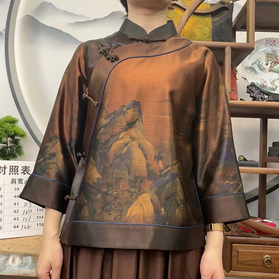 70姆米重锻千里江山富婆衫100桑蚕丝款