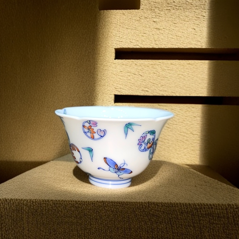 清风十里斗彩蝴蝶杯纯手工