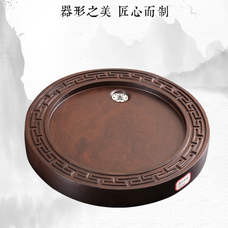 新款黑檀木整块实木茶盘茶海功夫茶具家用托盘茶海手工工艺加铜片