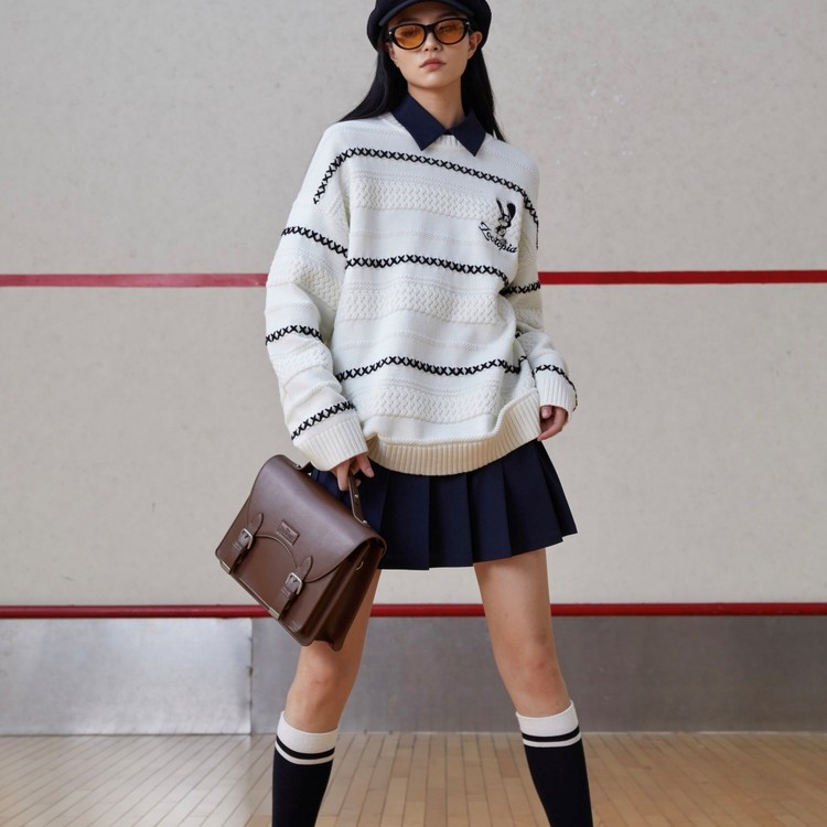 PEACEBIRD/太平鸟迪士尼疯狂动物城条纹线长袖针织衫A6EED1204