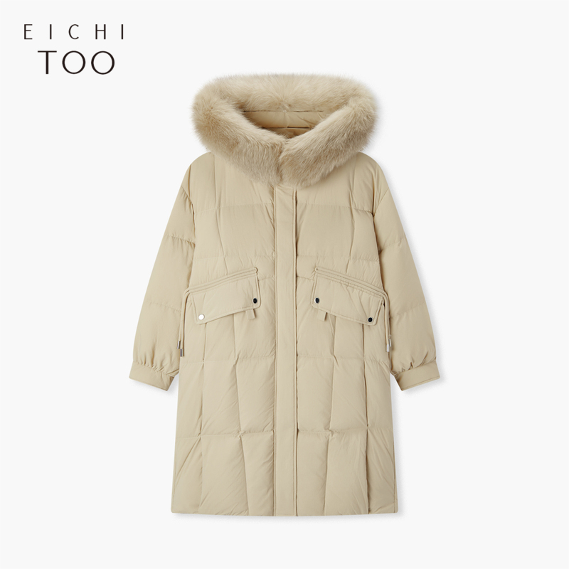 A爱居兔冬季新款可脱卸毛领设计中长款连帽羽绒服EWRAJ4P004A