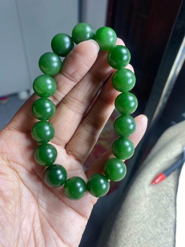 天然和田玉碧籽卡13圆珠