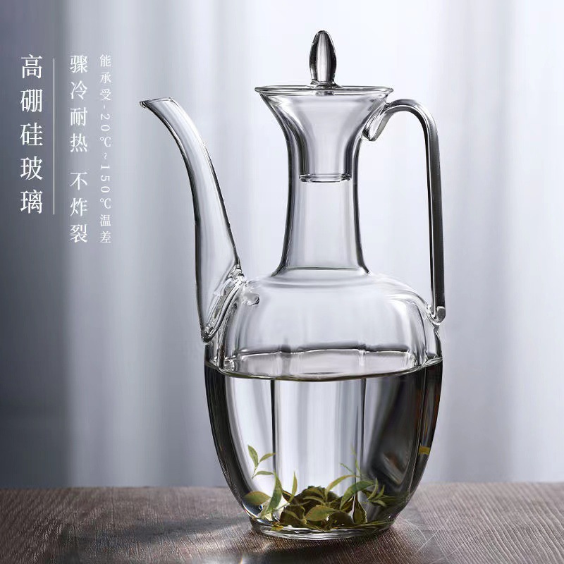 透明仿宋玻璃手执壶绿茶泡茶壶耐热玻璃贵妃壶煮泡茶壶宋执壶茶杯