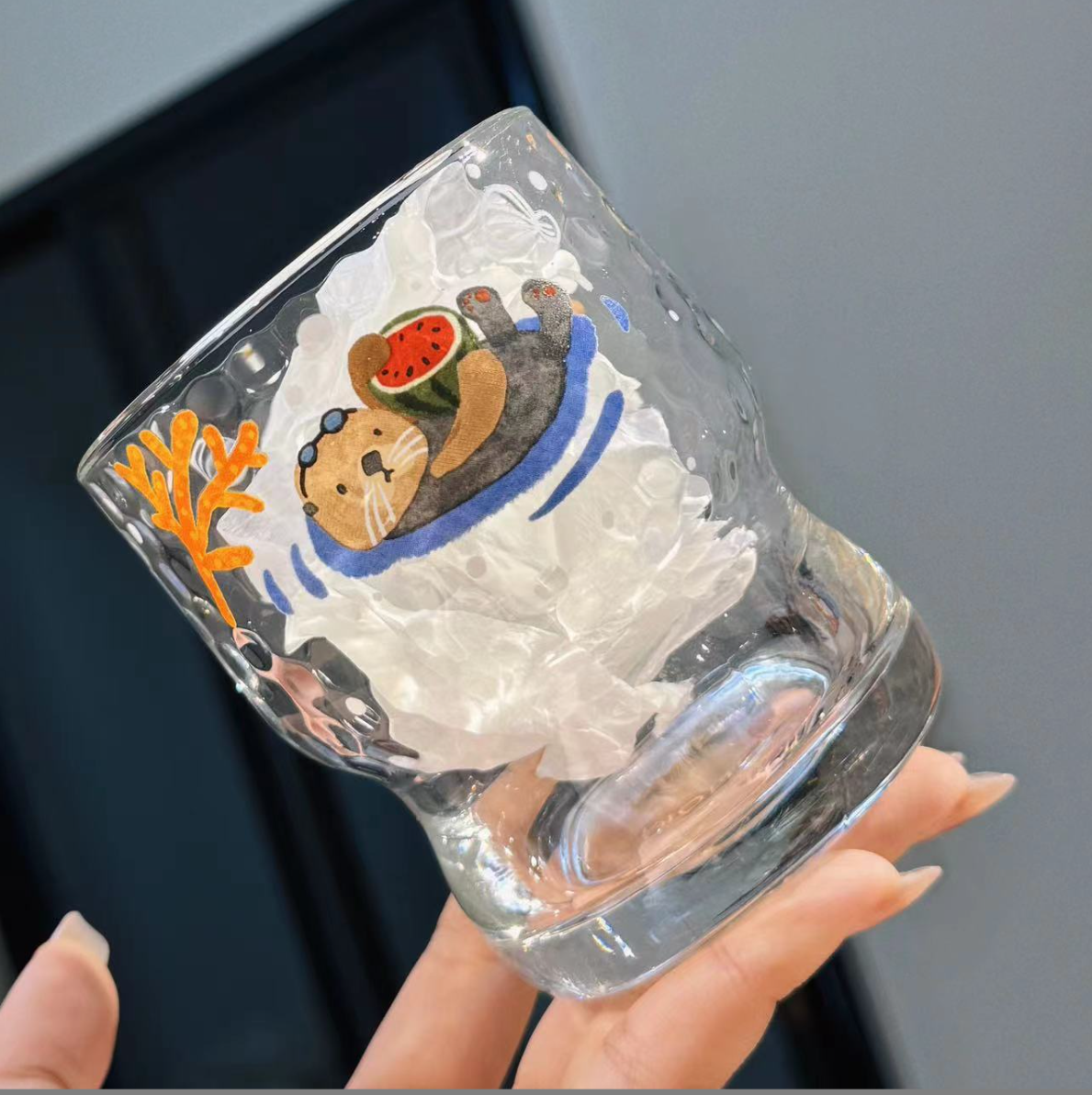 【圆和圈】出口尾单 微微瑕海濑锤纹玻璃杯 果汁杯啤酒杯喝水杯