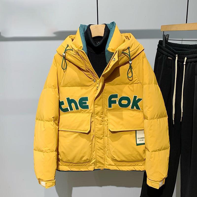潮牌字母印花连帽保暖棉服男冬季帅气宽松大口袋工装外套