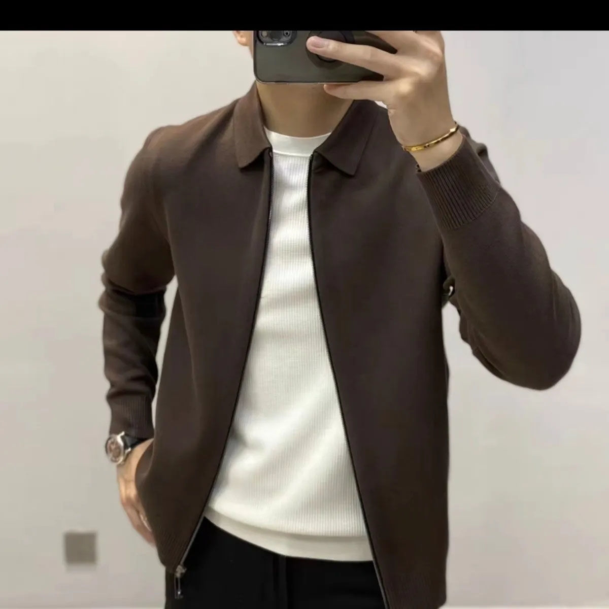 【小扬哥推荐】2023秋冬新款男士拉链开衫纯色简约时尚百搭夹克外