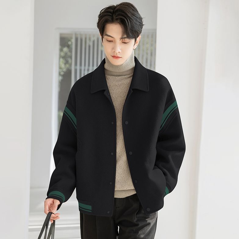 【小扬哥推荐】高级感撞色双面毛呢男士外套秋冬季加厚短款大衣痞