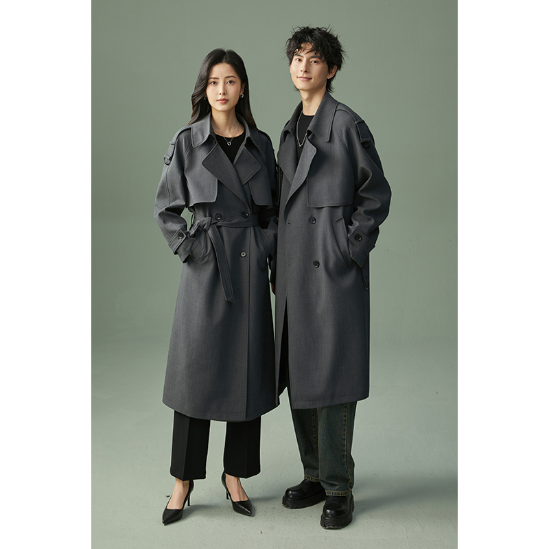 【男女同款】春秋新款系带休闲时尚百搭风衣抗皱垂坠感长款外套03