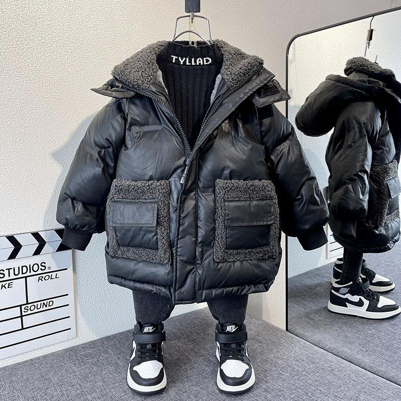 男童棉服免洗新款洋气宝宝棉服中长款儿童个性棉袄加厚外套潮连帽
