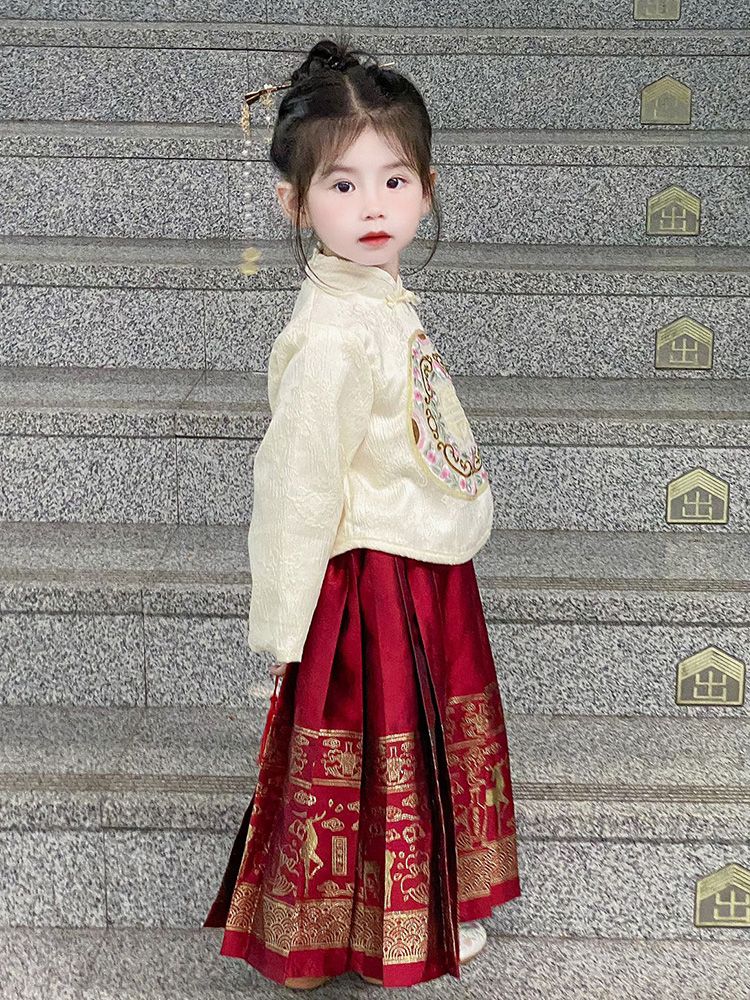 汉服女童马面裙秋季新款古风国风唐装宝宝古装儿童连衣裙