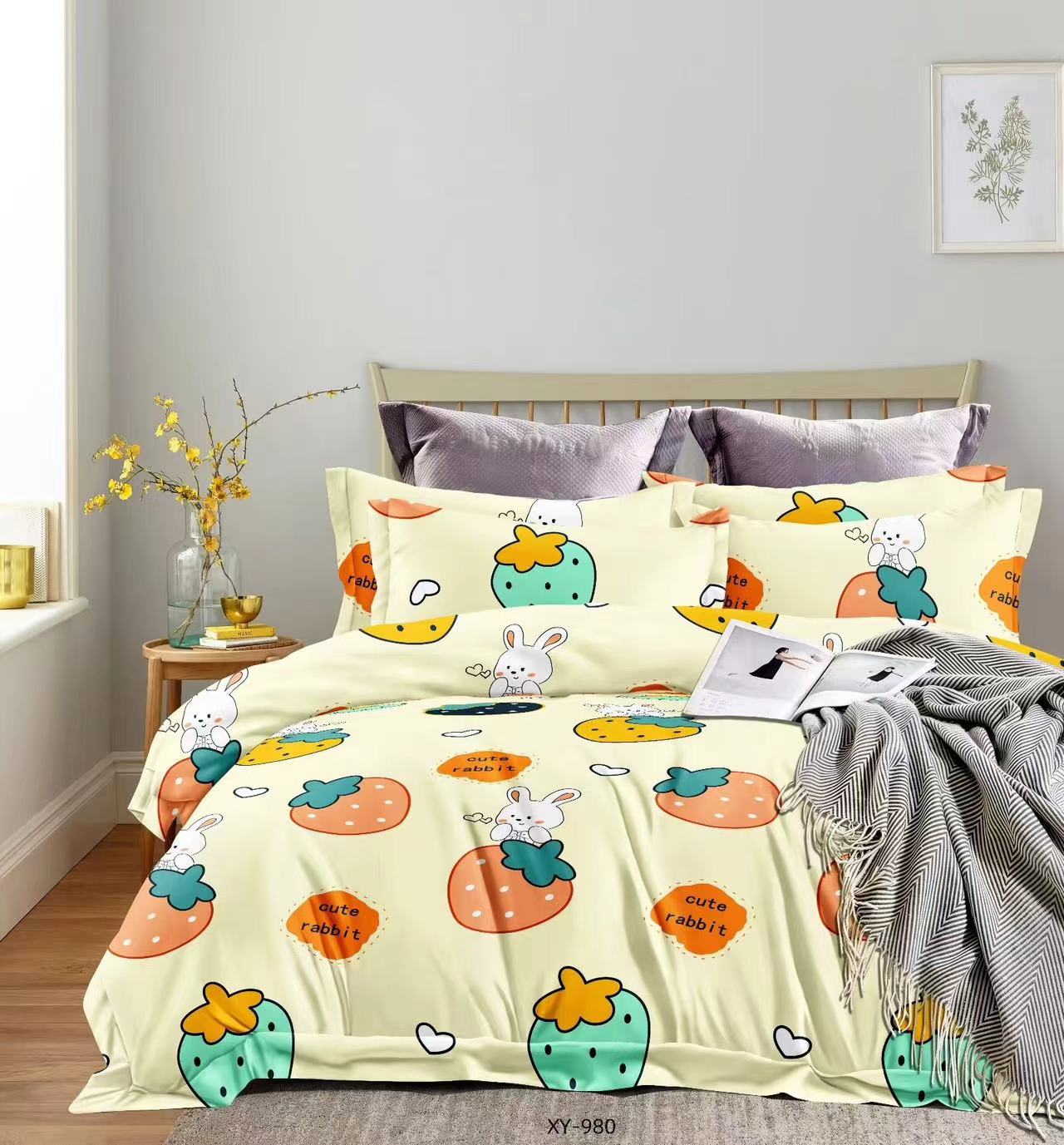 高支高密水洗斜纹棉被罩【草莓小兔】