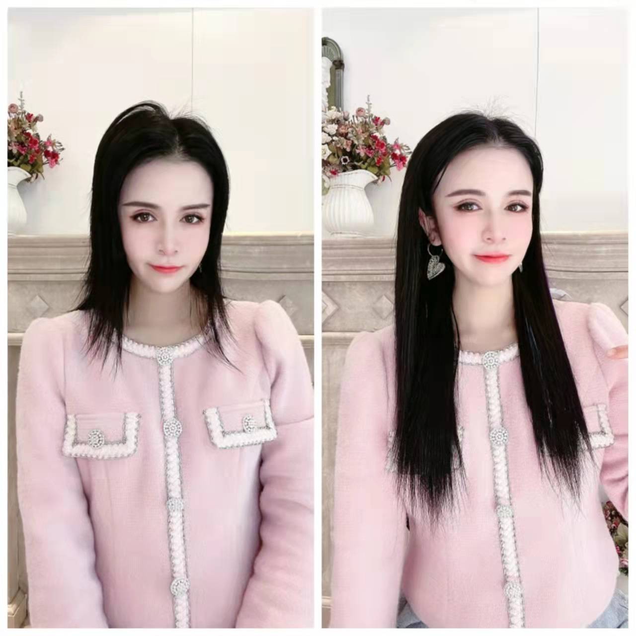 假发片真发制作43-45公分.可染烫发片.高档真人.非全头假发套直发