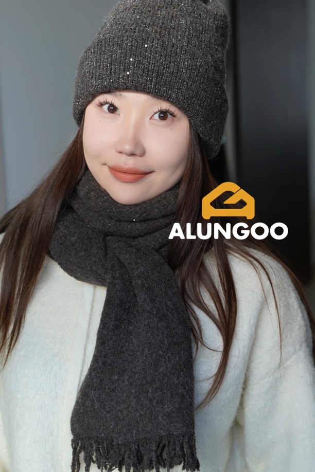 包头帽休闲帽子加厚绒帽防风秋冬季冷帽女士套装 深咖色亮片套装