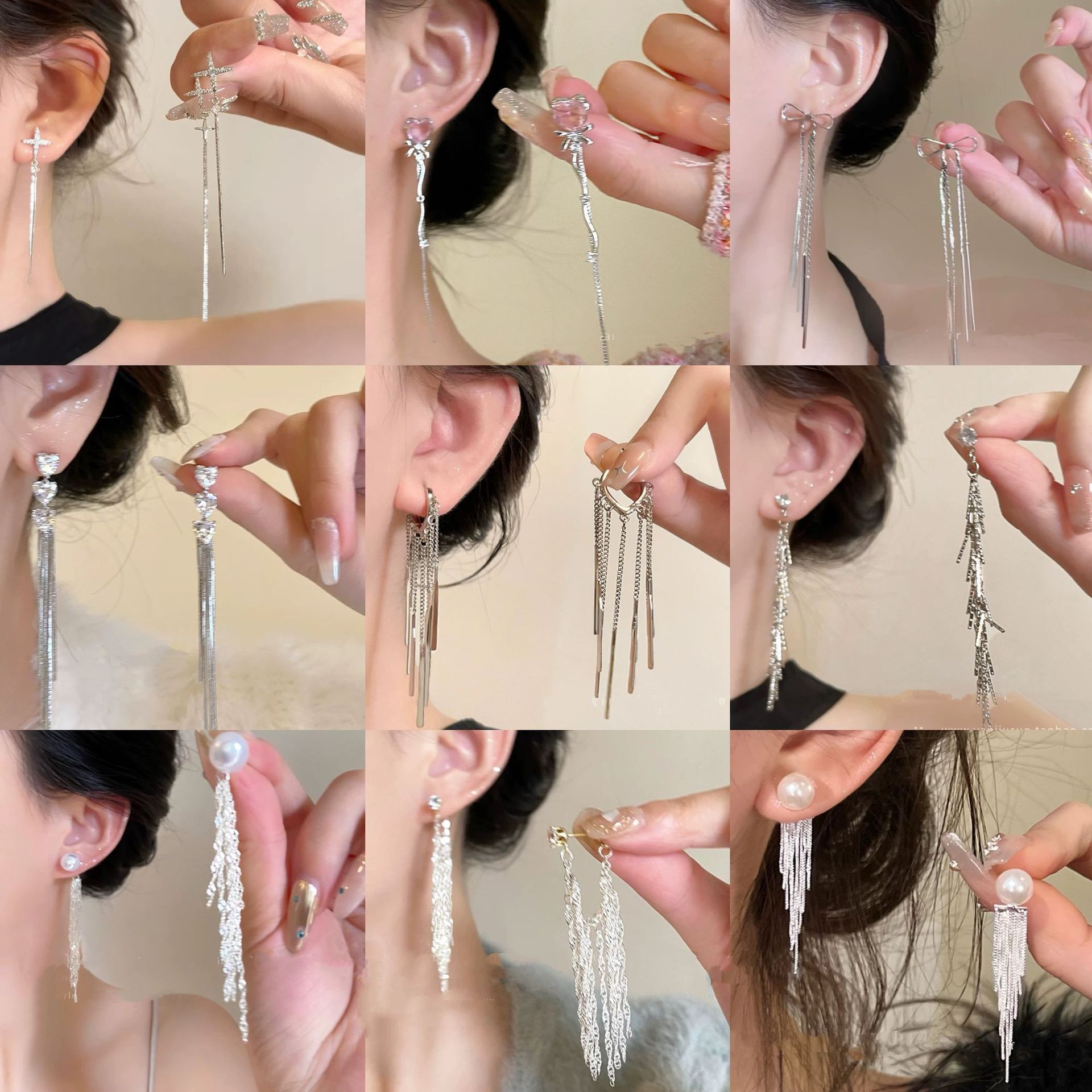 铁合金耳饰 轻奢电镀银针满钻爱心蝴蝶结耳环精致时尚耳坠超仙