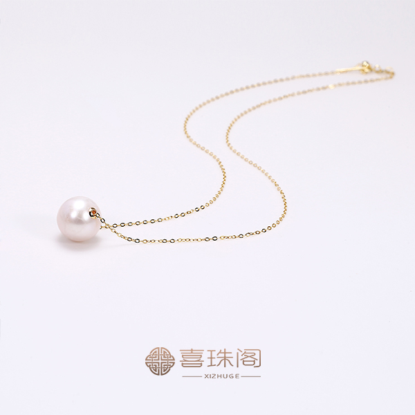 喜珠阁【直播专享】淡水珍珠18k金贴片12-13mm白珠路路通吊坠送S925