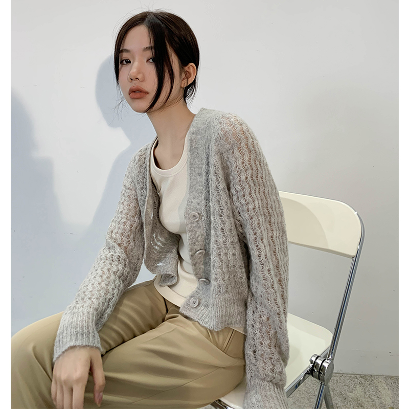 NAVST-7.30特卖针织开衫春新款V领宽松毛衣外套女C2102016MY4
