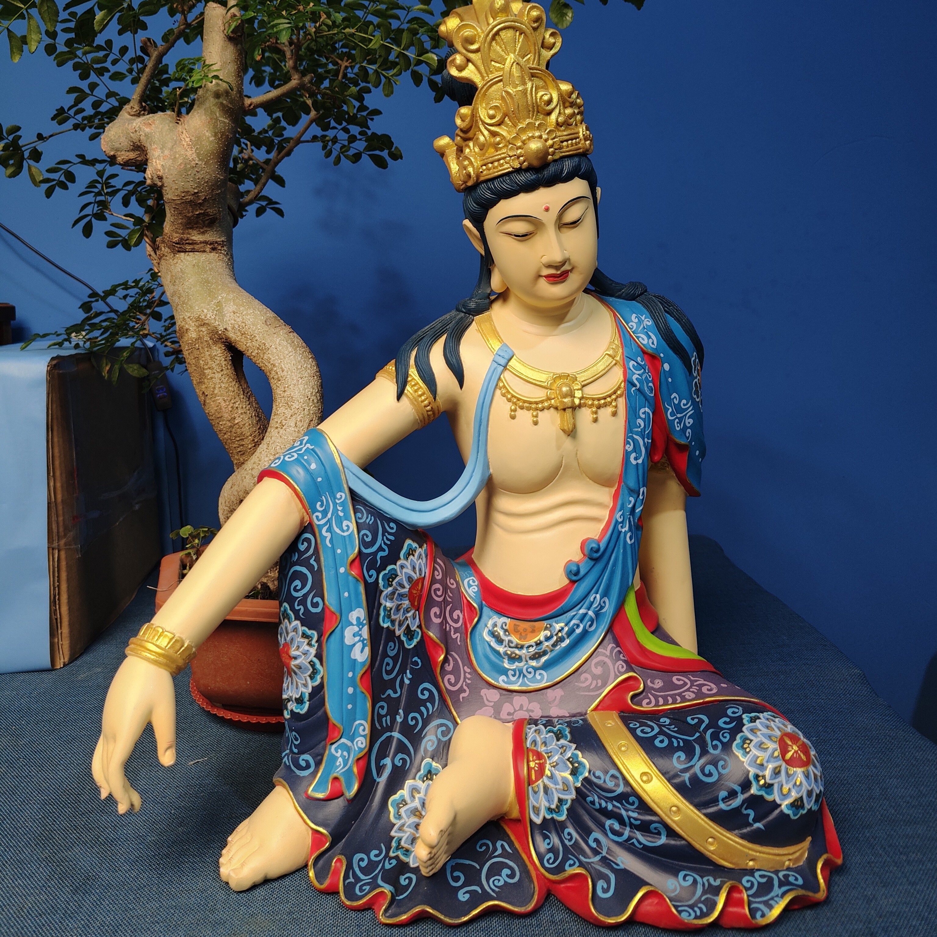 自在观音铁矿石雕(高50*长37*宽24)茶室空间家居装饰禅意玄关摆件