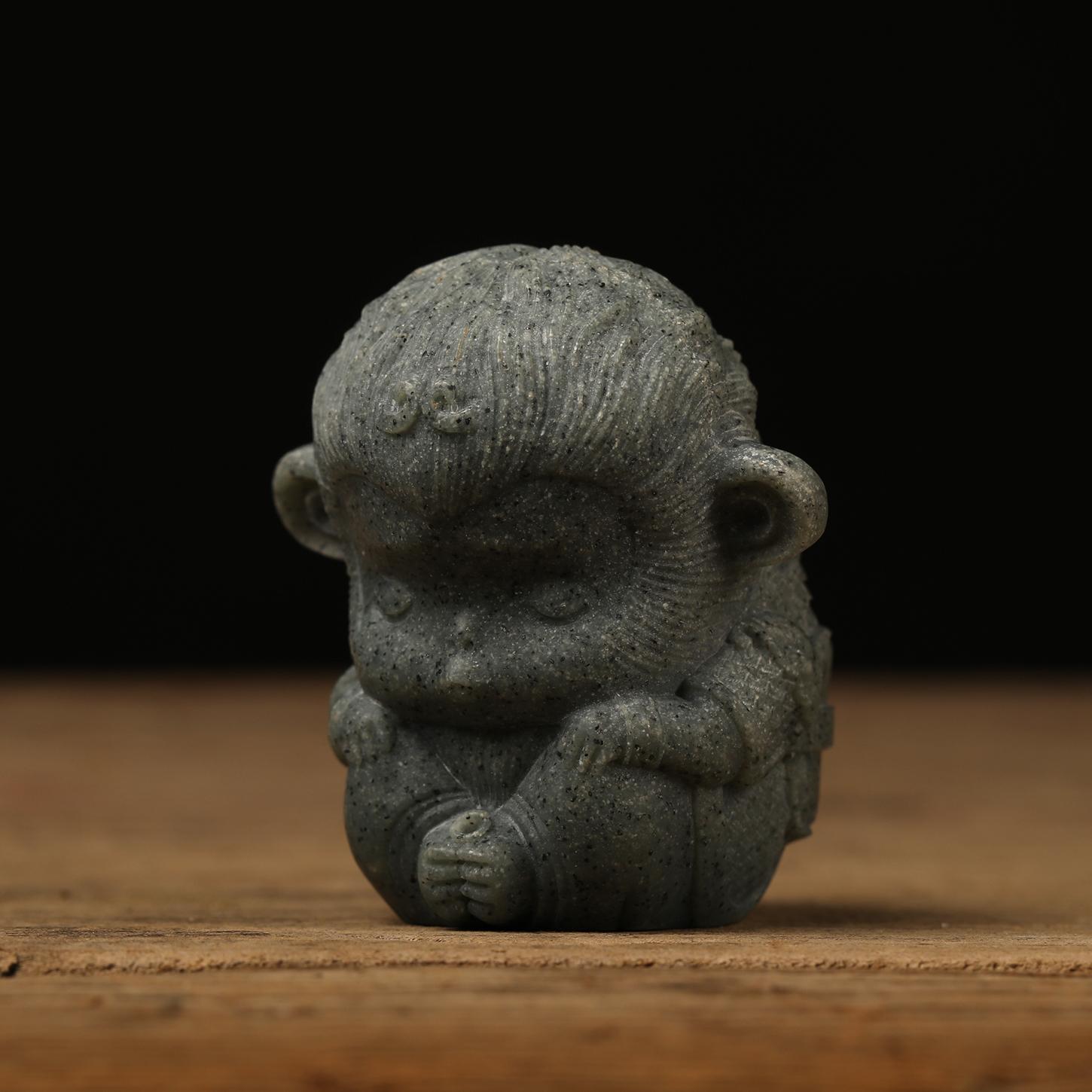 悟空手把件小猴子古铜色原色古风家居饰品手工解压茶室茶宠摆件