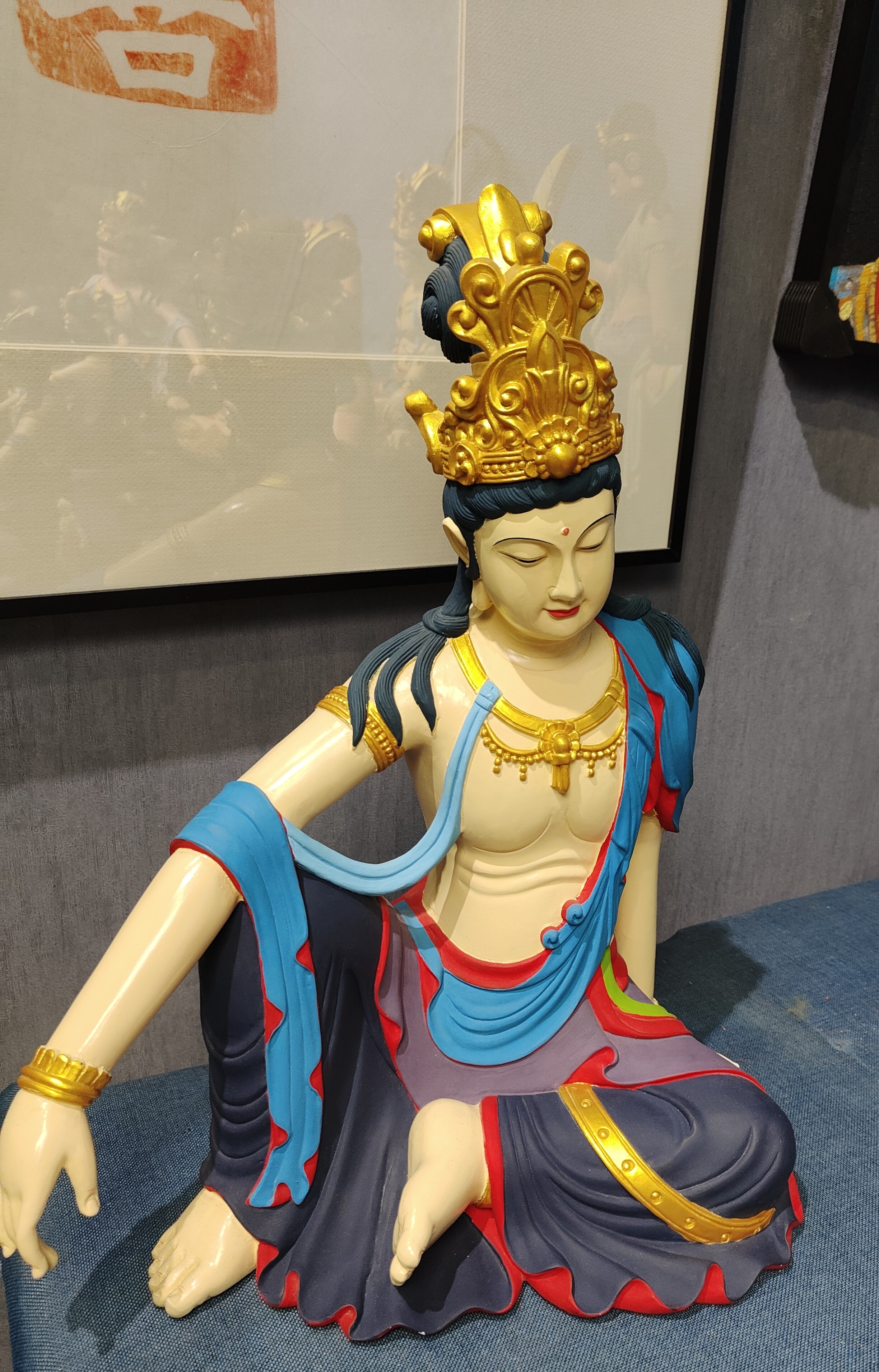 自在观音铁矿石雕(37*24*50)茶室空间家居装饰禅意玄关水月观音摆