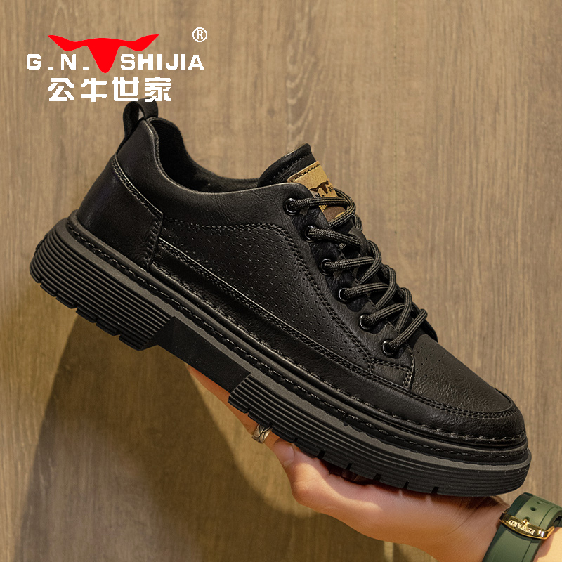 公牛世家2025春季新款男士时尚百搭高端大气透气轻便休闲皮鞋